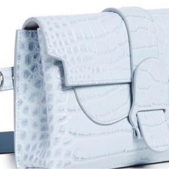 Elegant Croc-Embossed Light Blue Women's Bag